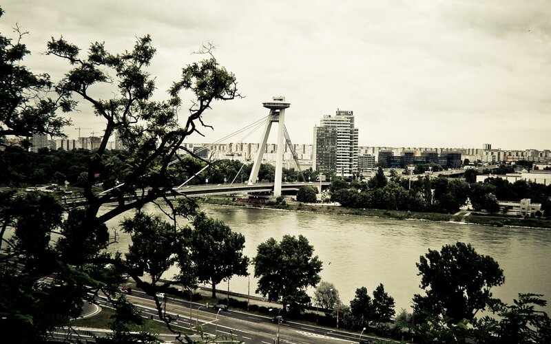 Bridge over a river in a city
