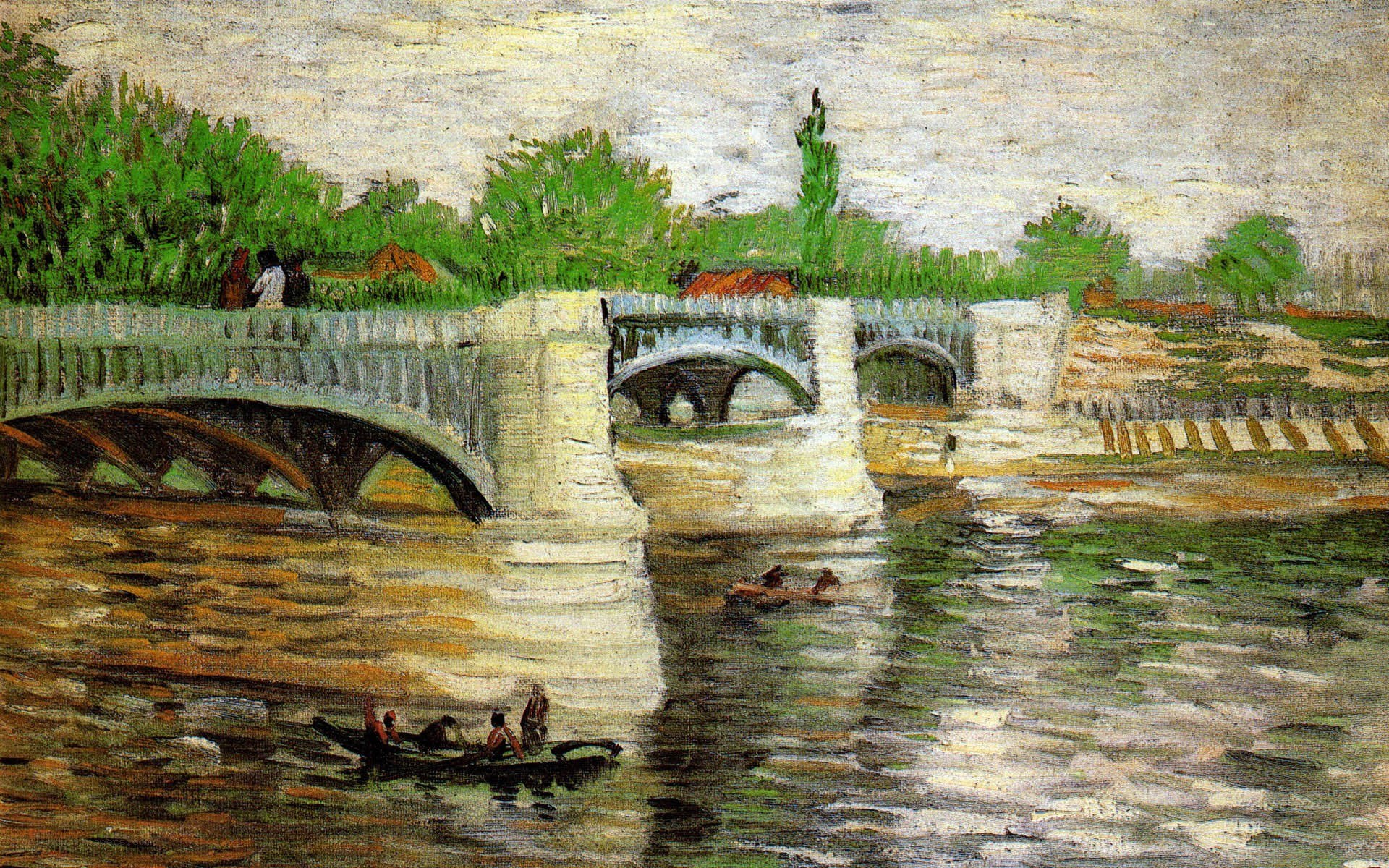 Bridge over a river with boats