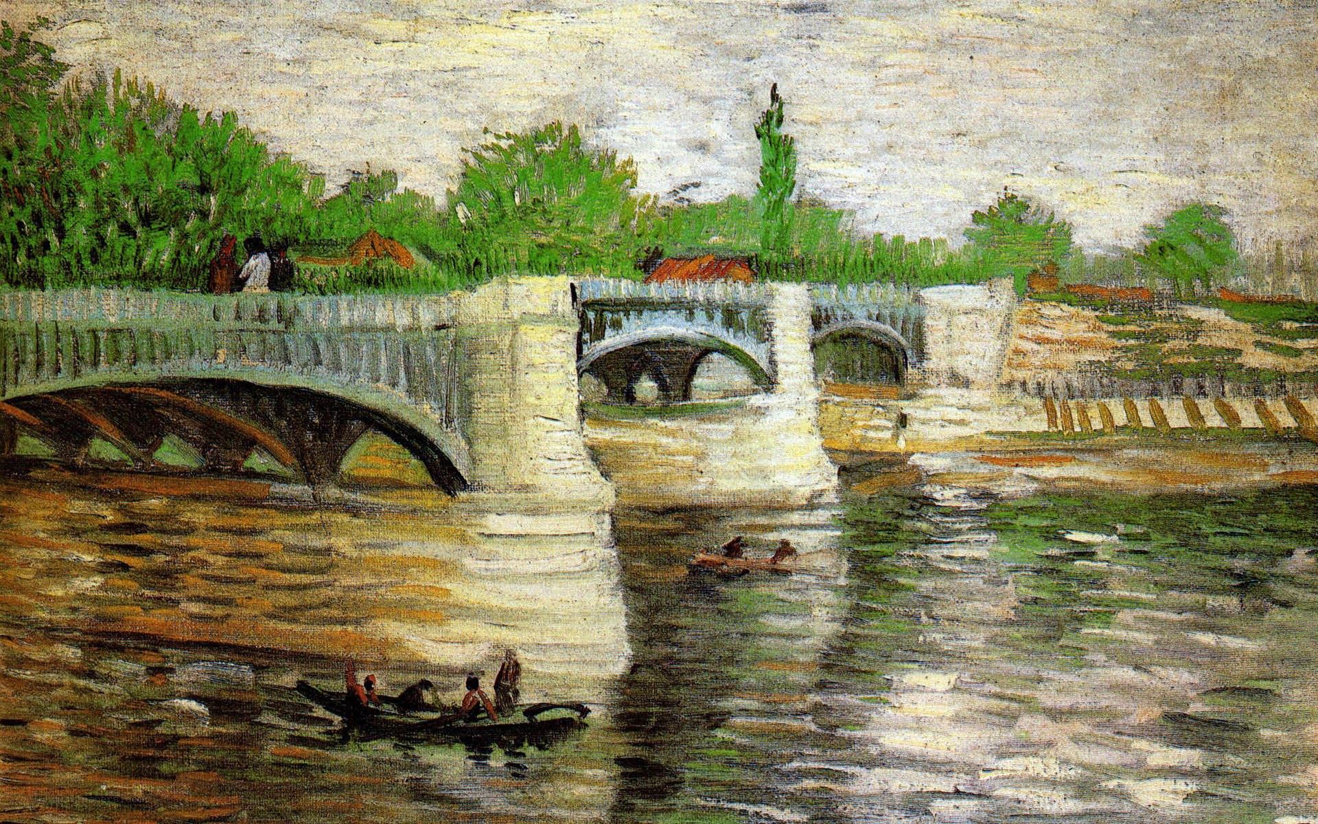 Bridge over a river with boats