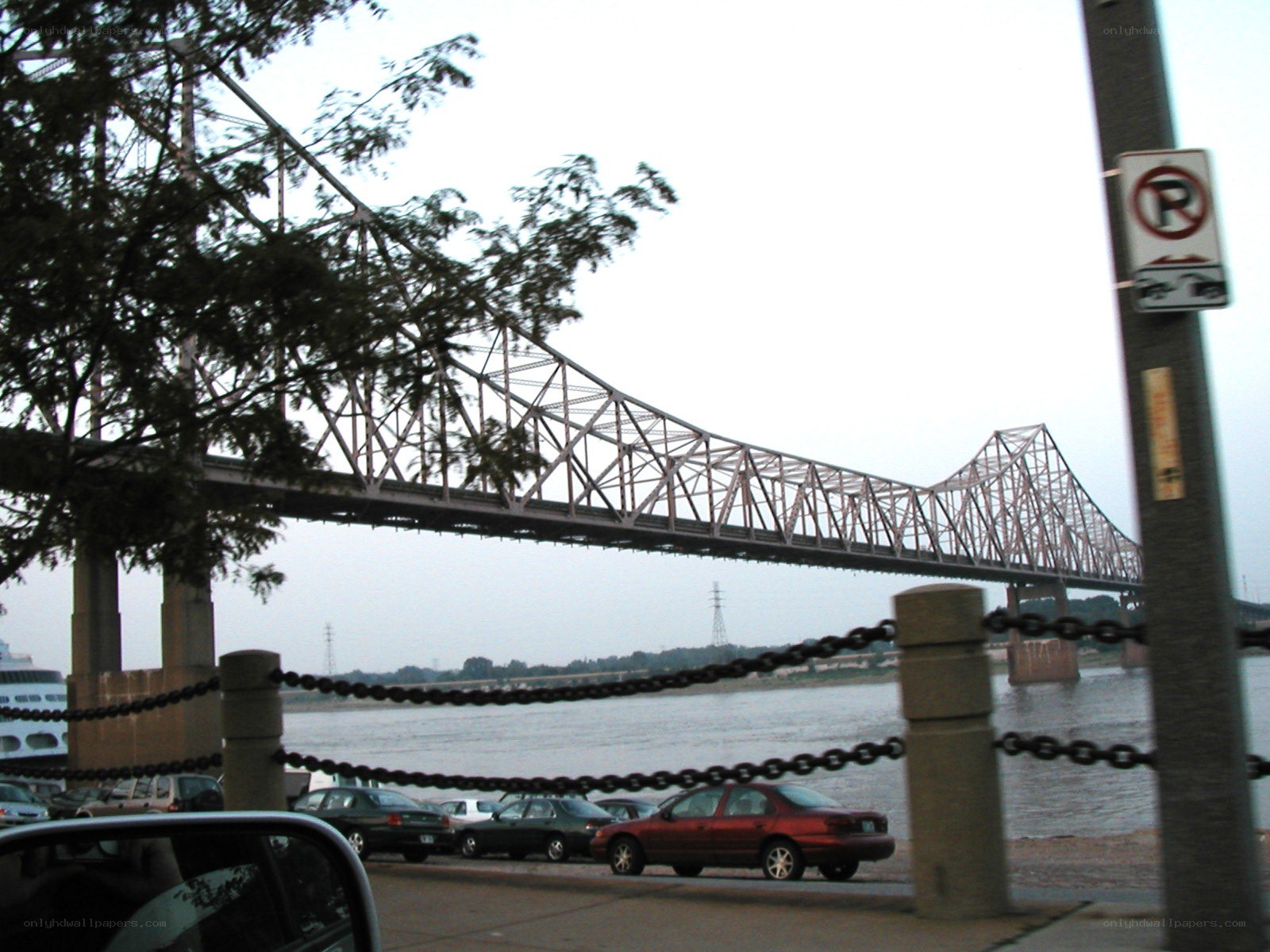 Bridge over a river with cars