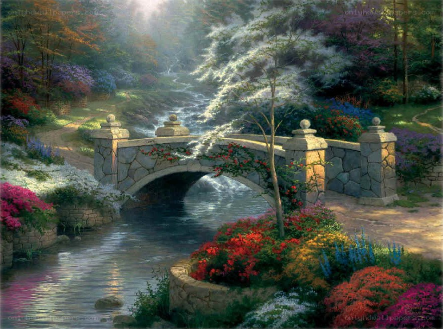 Bridge over a stream in a garden