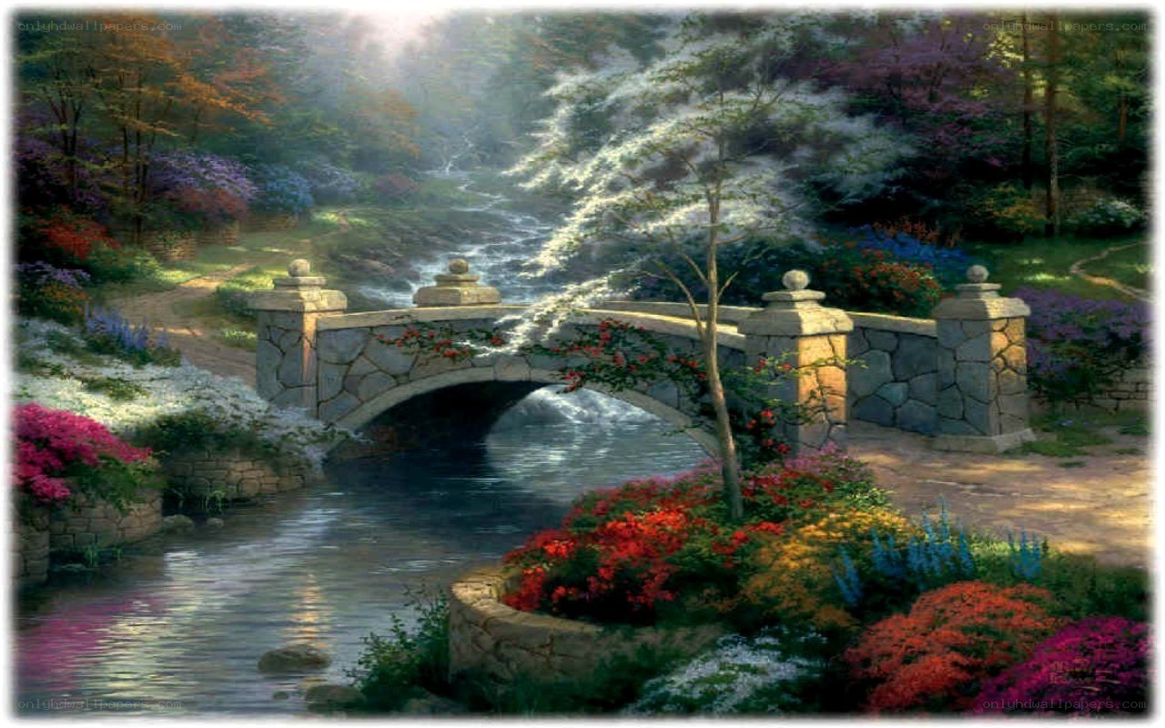 Bridge over a stream in a garden