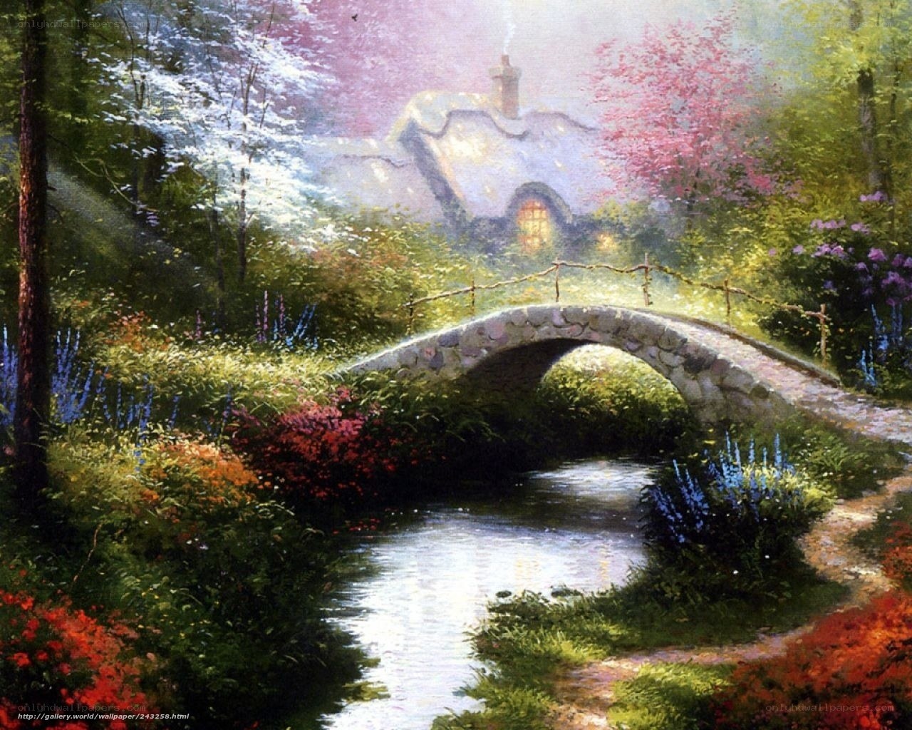 Bridge over a stream in a garden