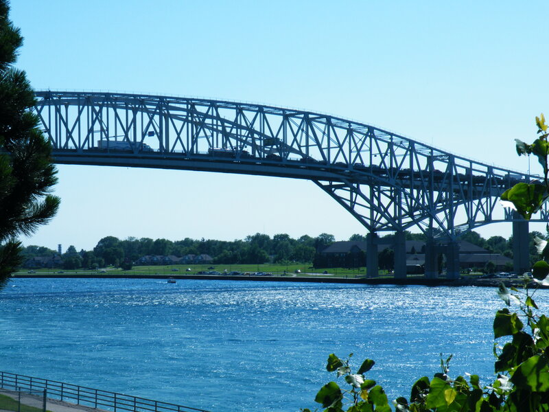 Bridge over blue water on a sunny day