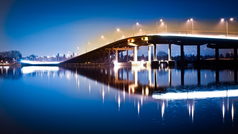 Bridge over Calm Water — Blue, Serene