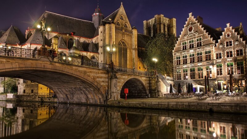 Bridge over Canal at Night — Black, Serene