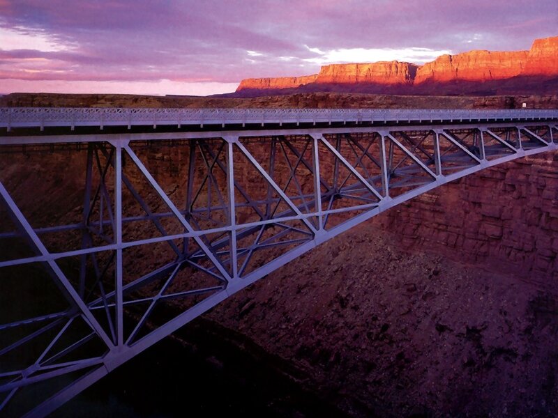 Bridge over canyon at sunset