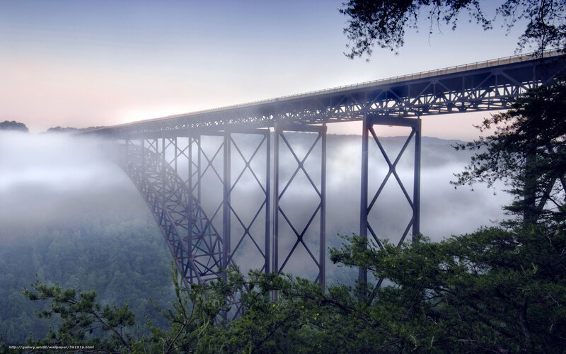 Bridge over foggy canyon