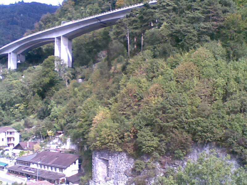 Bridge over forested valley