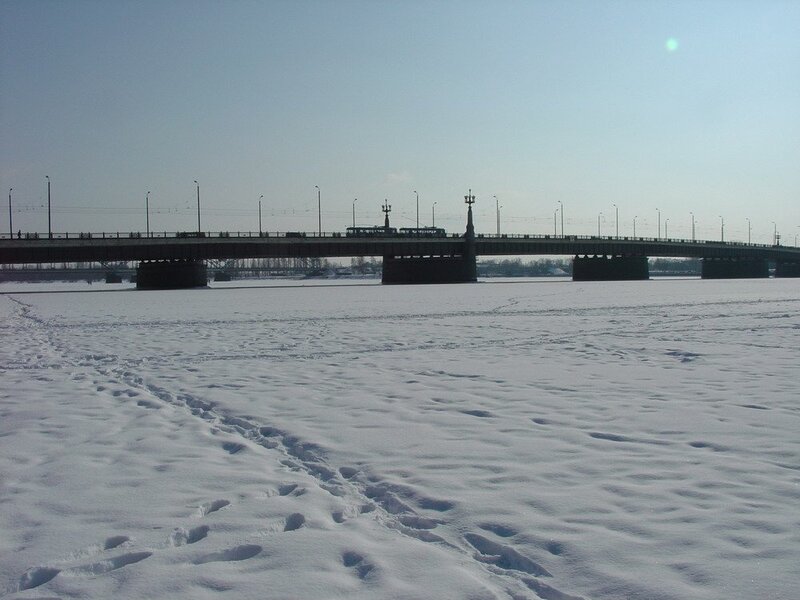 Bridge over frozen river