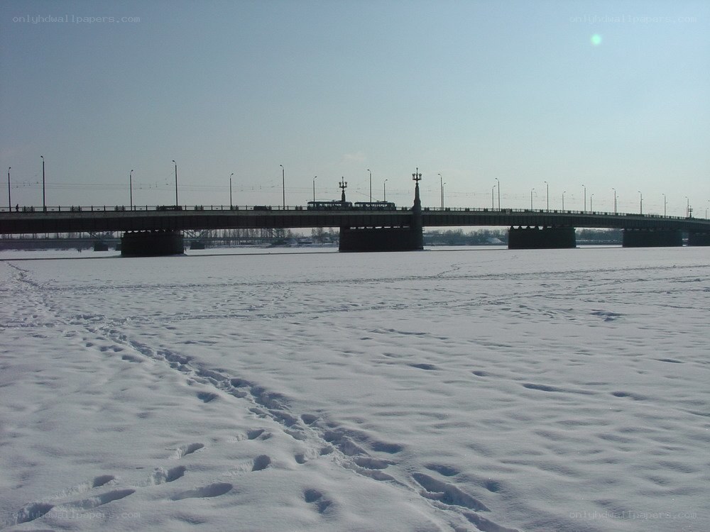 Bridge over frozen river