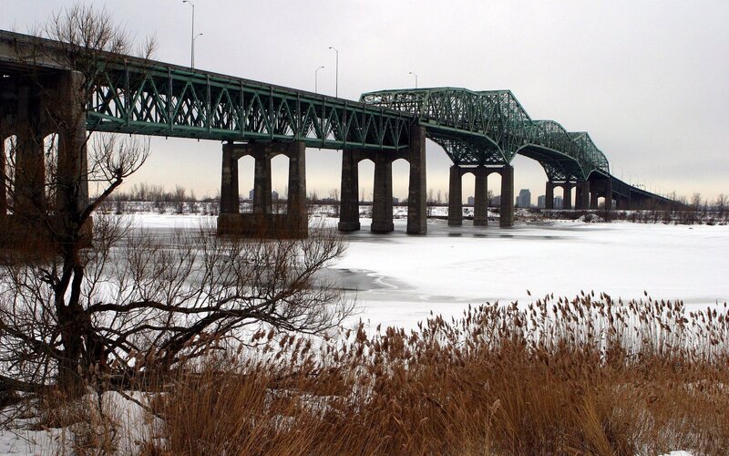 Bridge over frozen river