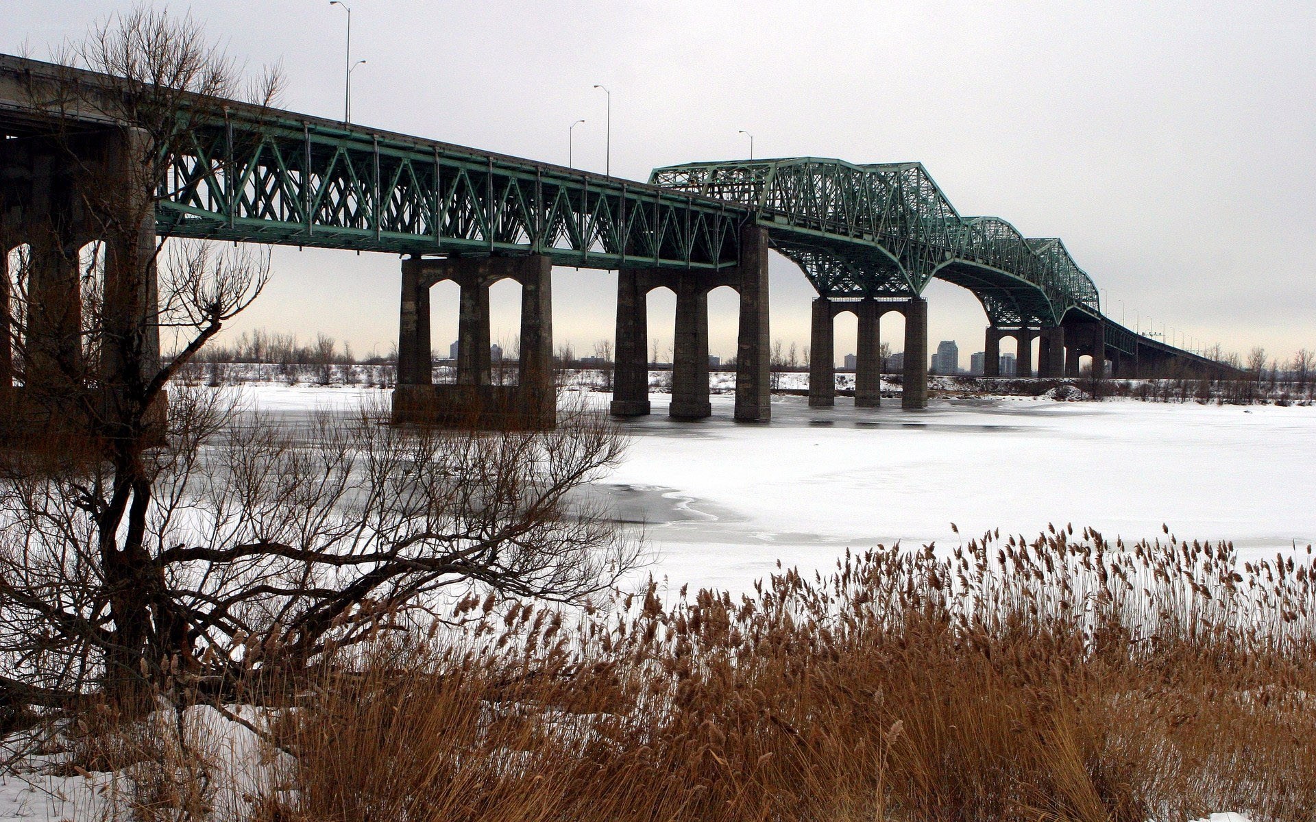 Bridge over frozen river