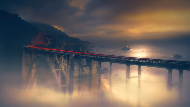 Bridge over Ocean at Dusk