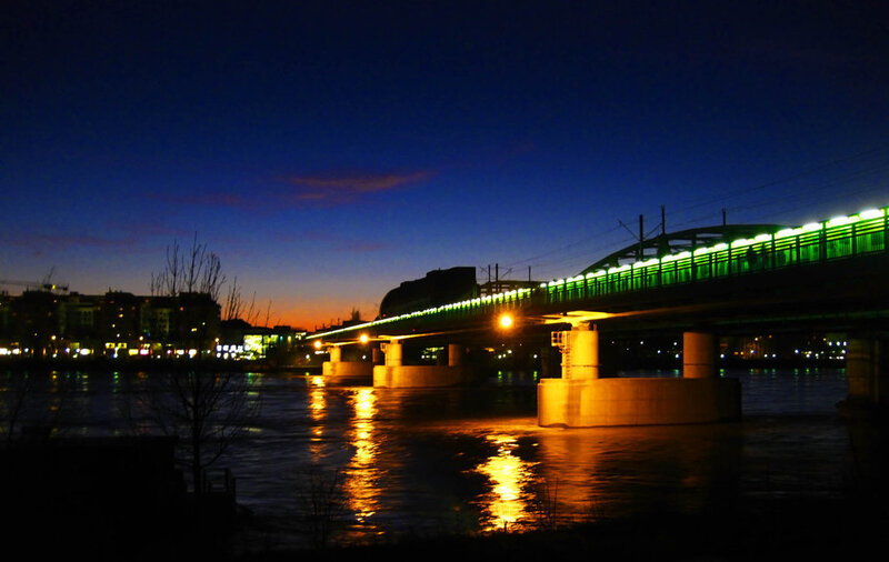 Bridge over River at Dusk — Blue, Calm