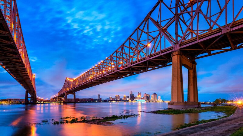 Bridge over River at Dusk — Blue, Dramatic, Night