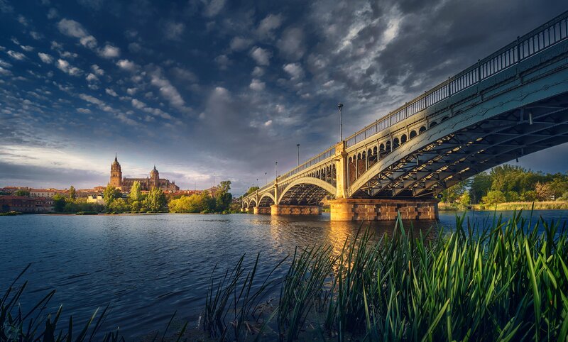 Bridge over River at Dusk — Blue, Dramatic, Sunset