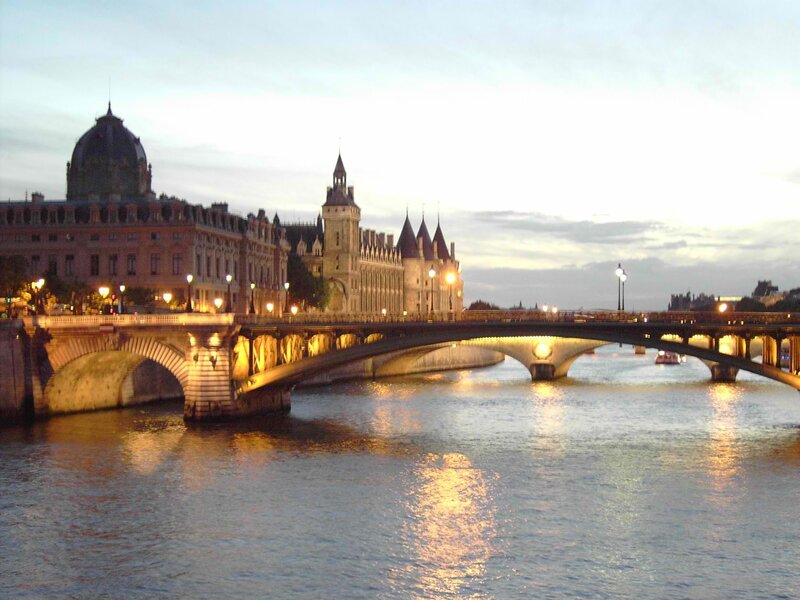 Bridge over River at Dusk — Blue