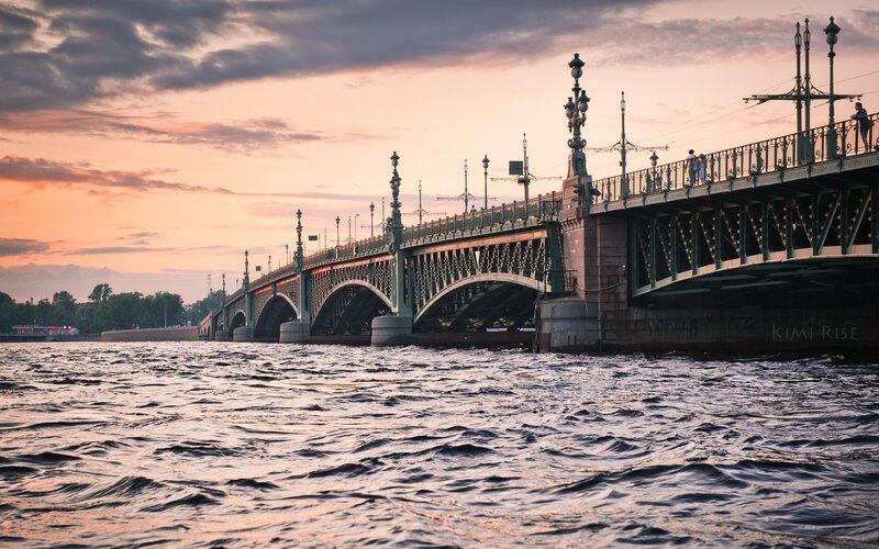 Bridge over River at Dusk — Orange