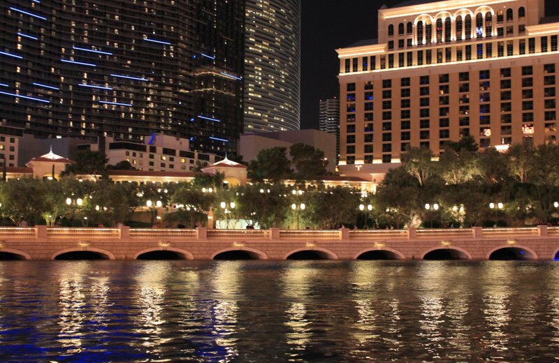 Bridge over River at Night — Black, Calm