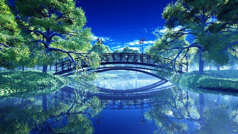 Bridge over River at Night — Blue, Serene