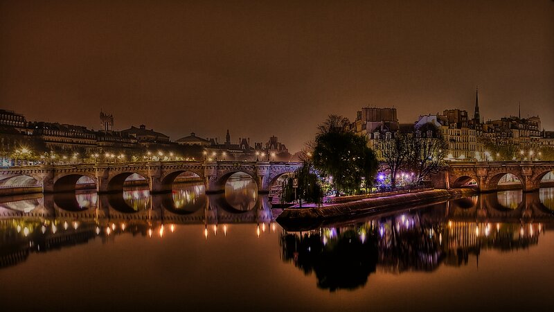 Bridge over River at Night — Brown