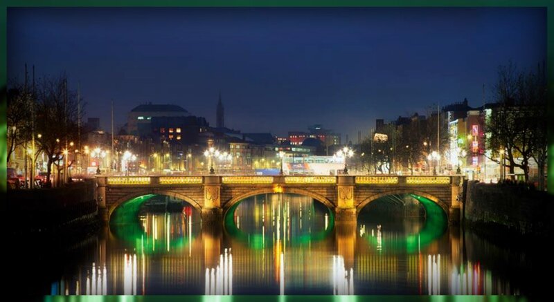 Bridge over River at Night — Green