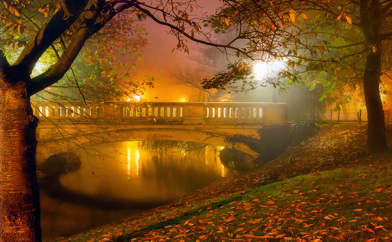Bridge over River at Night — Orange