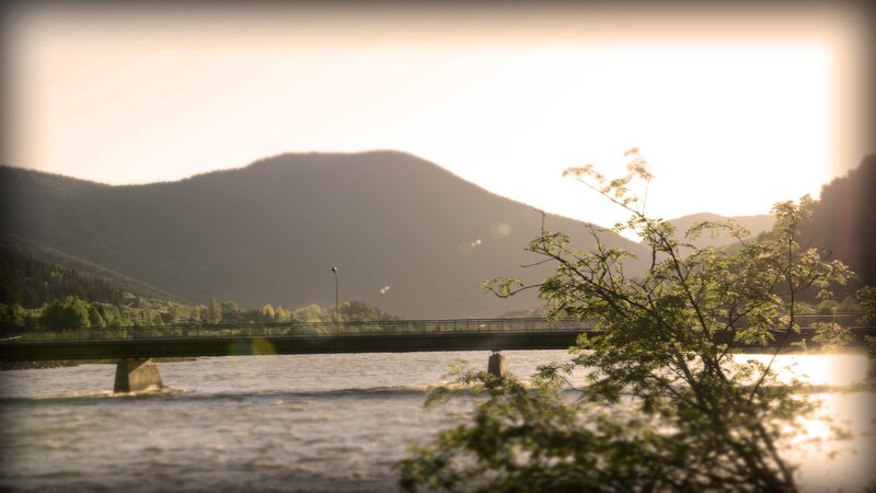 Bridge over River at Sunset — Green