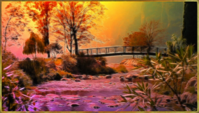 Bridge over River at Sunset — Orange, Serene