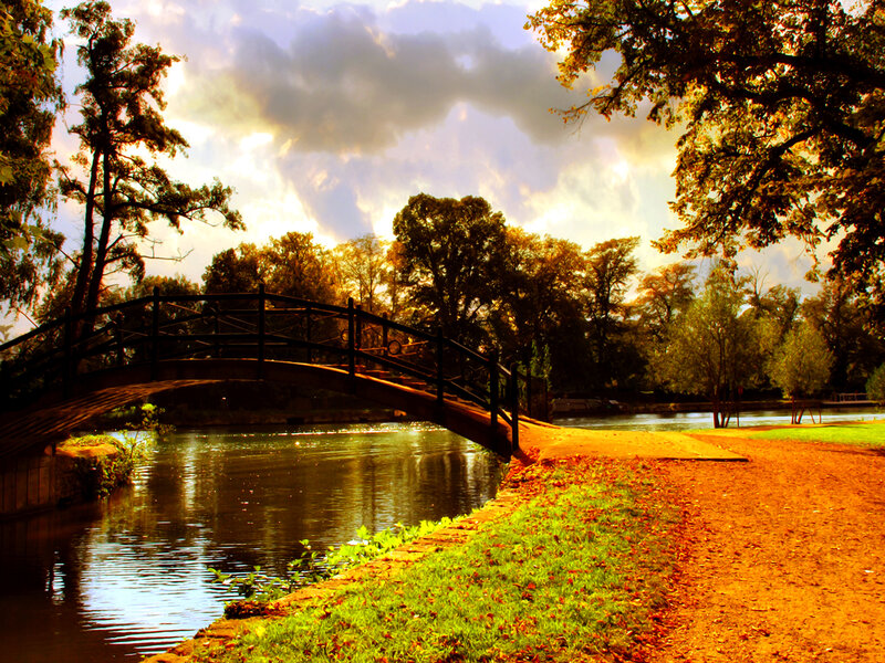 Bridge over River at Sunset — Orange
