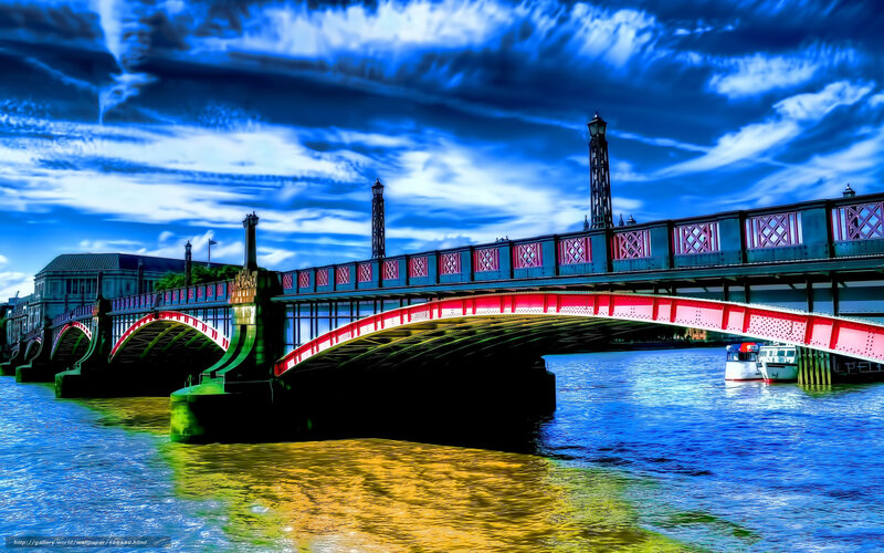 Bridge over River — Blue, Dramatic, Afternoon, Photograph, Boat, Sky