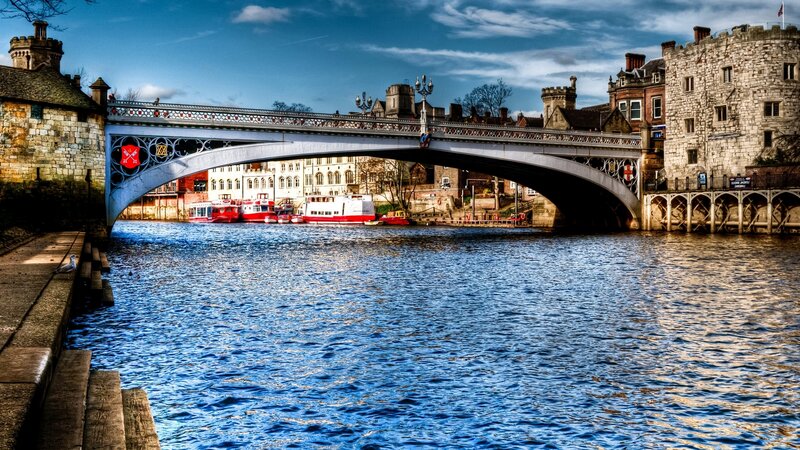 Bridge over River — Blue, Dramatic, Afternoon, Photograph, Boats