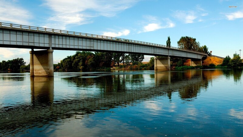 Bridge over River — Blue, Serene, Afternoon, Photograph