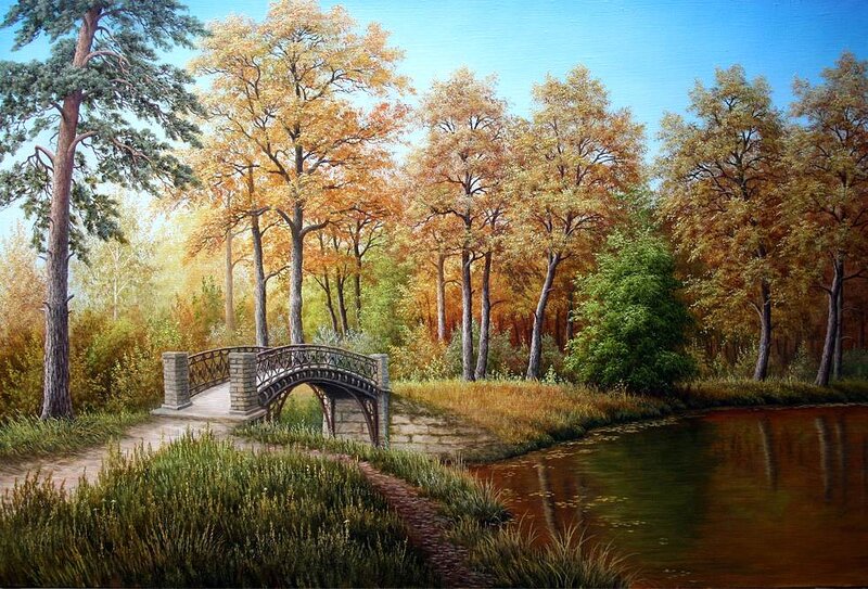 Bridge over River in Forest — Green, Serene