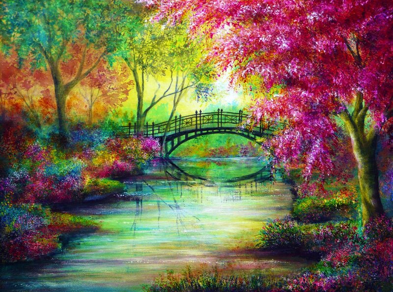Bridge over River in Garden
