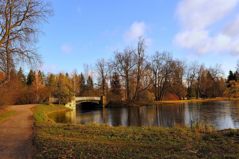 Bridge over River in Park — Blue, Serene