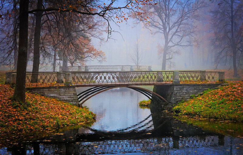 Bridge over River in Park — Blue