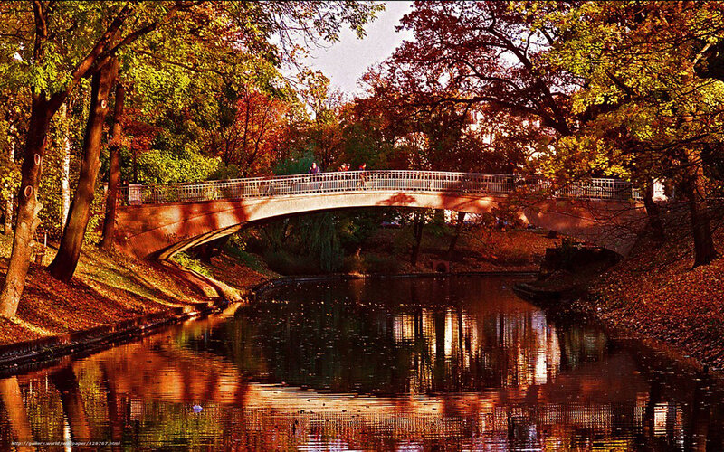 Bridge over River in Park — Orange