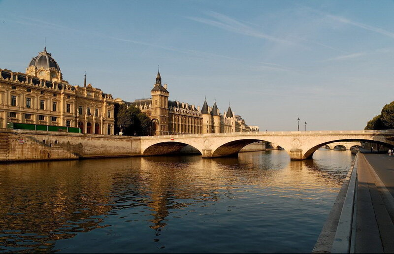 Bridge over River with Buildings