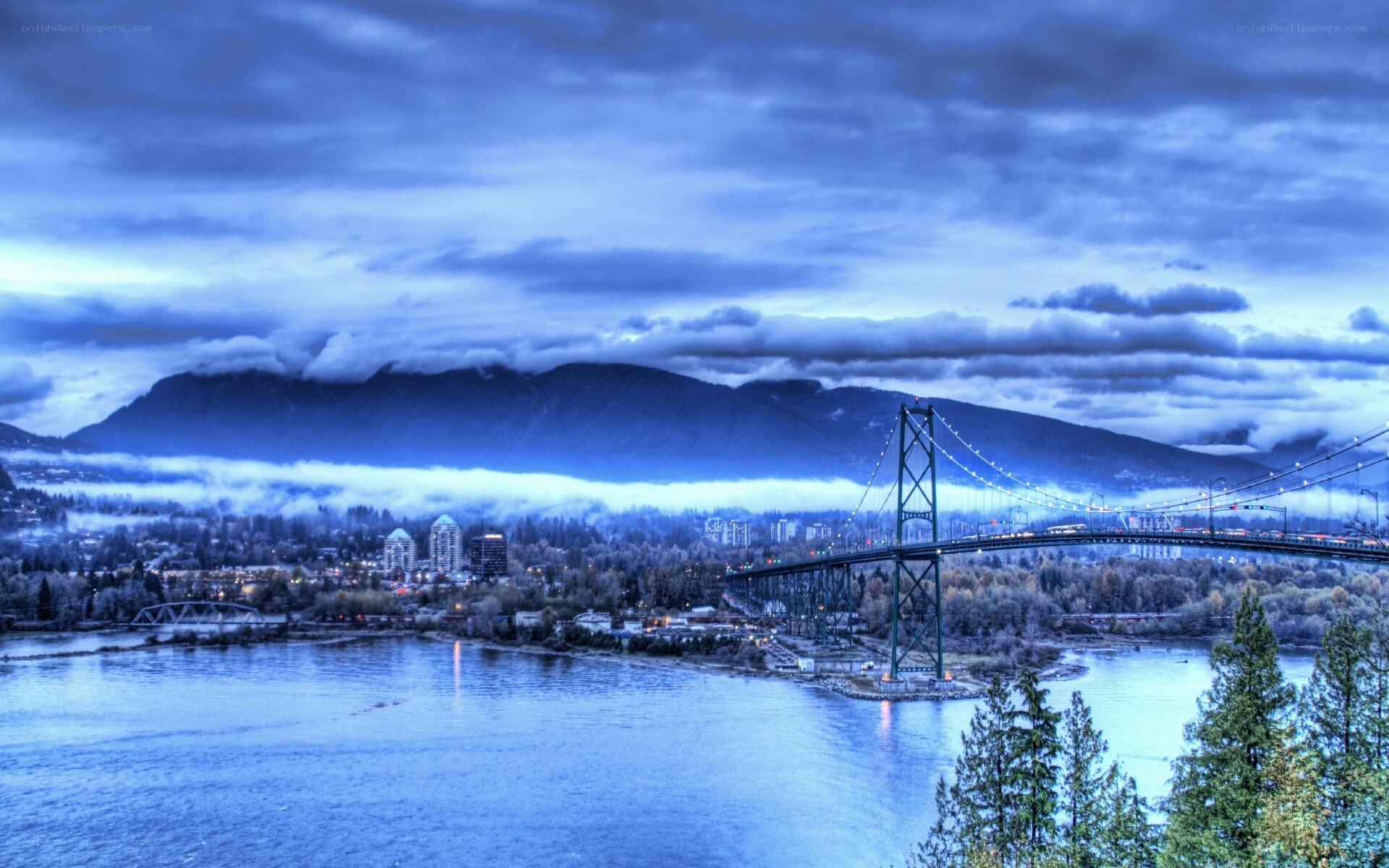 Bridge over river with mountains