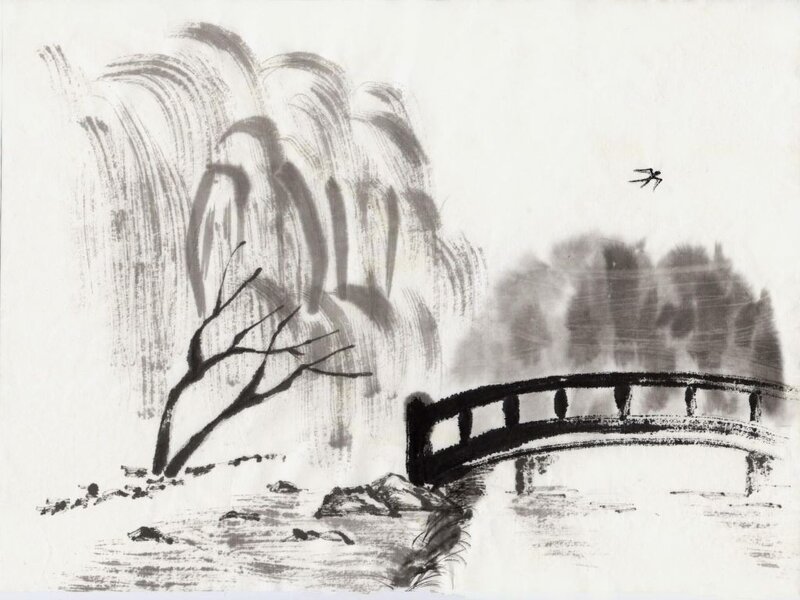 Bridge over River with Trees
