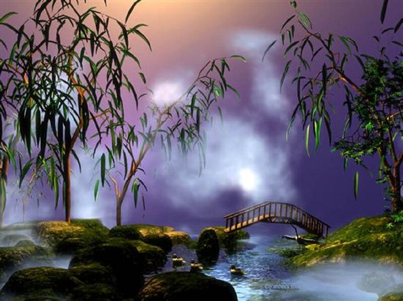 Bridge over Stream at Night