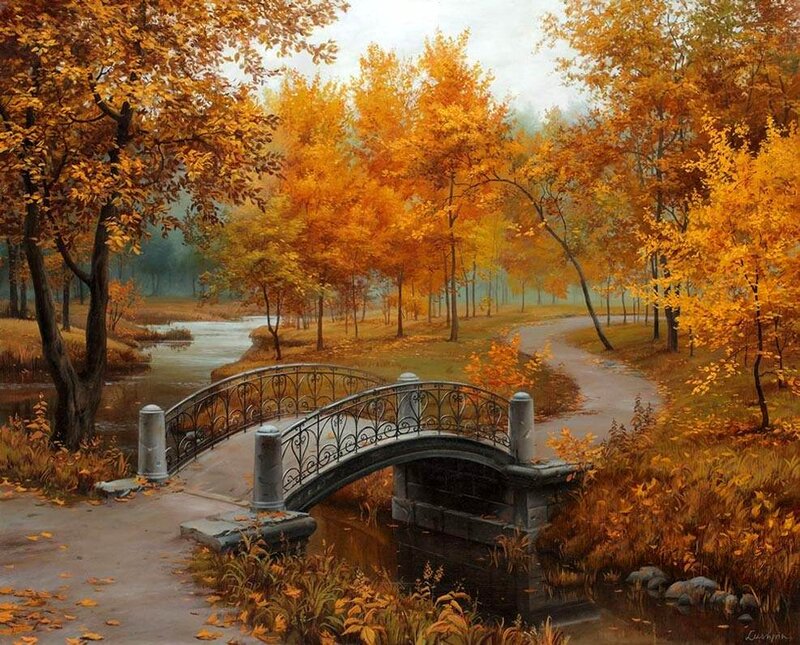 Bridge over Stream in Autumn