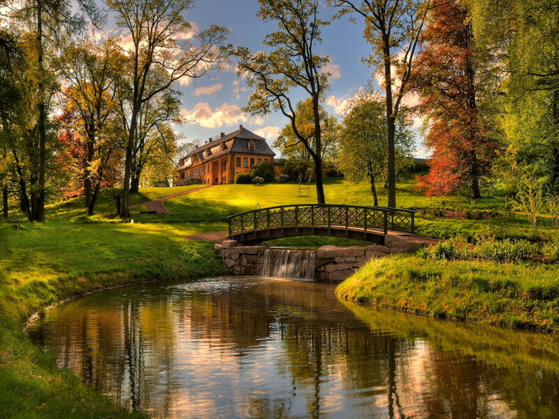 Bridge over Stream in Park — Green