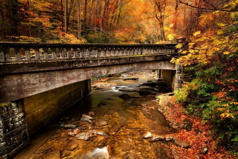 Bridge over Stream — Orange, Serene