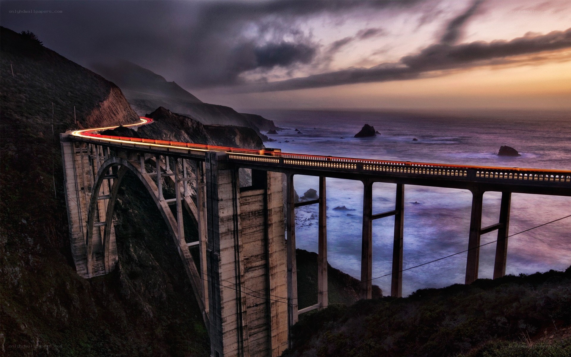 Bridge over the ocean at dusk