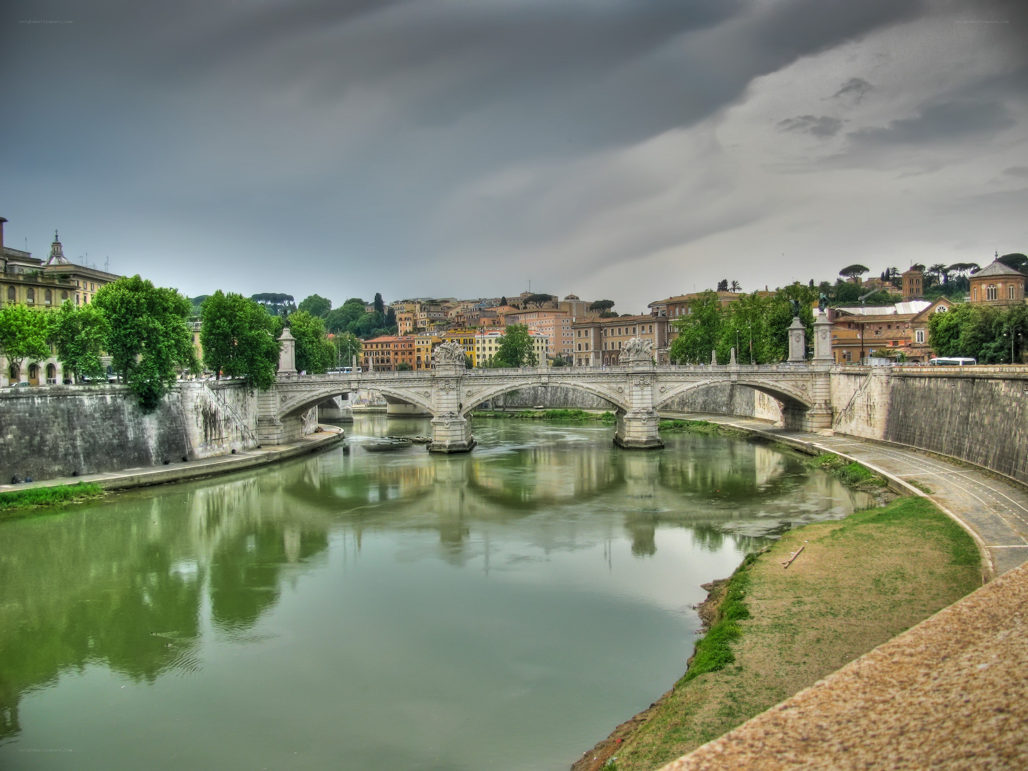 Bridge over the Tiber River in Rome