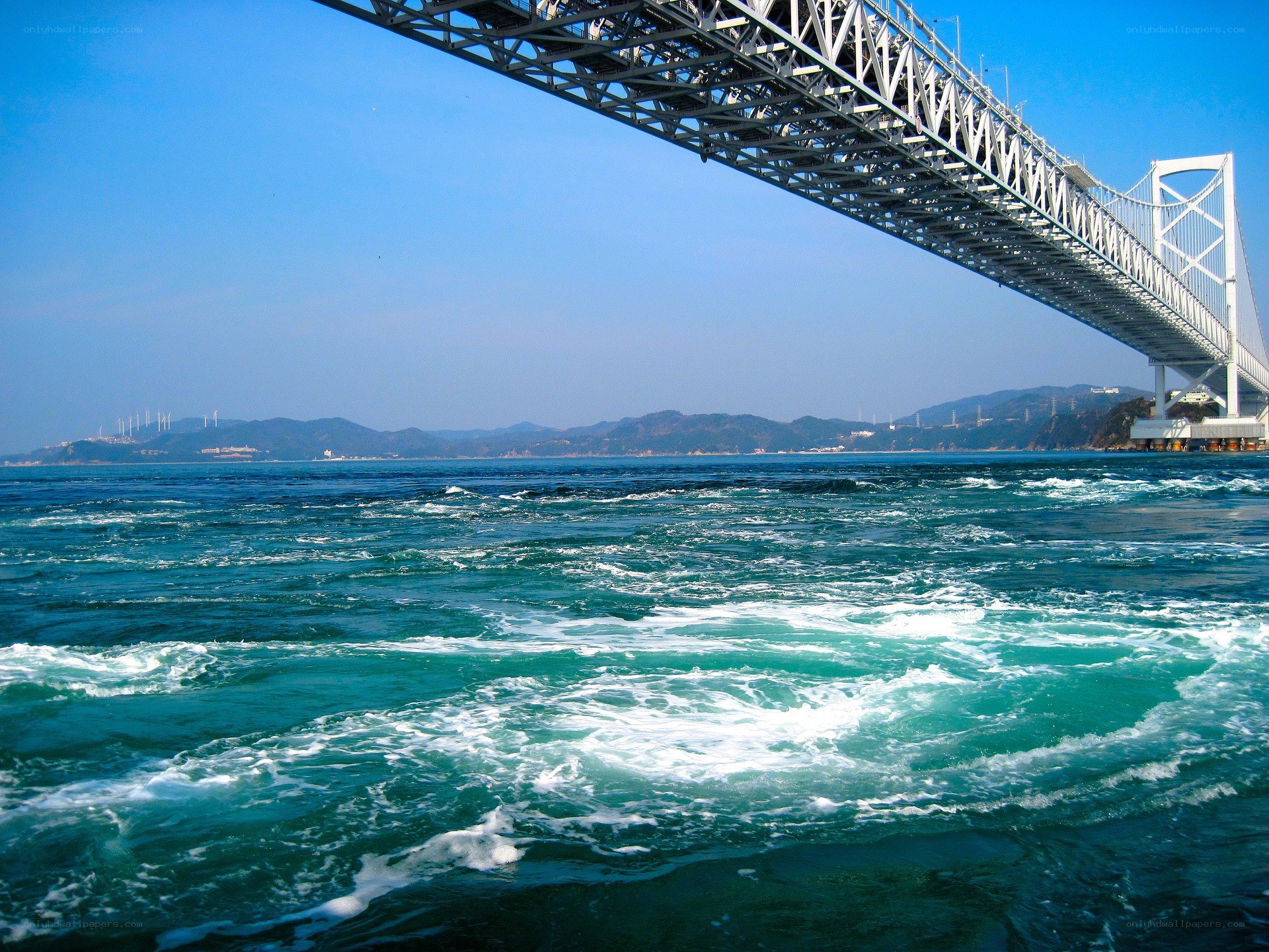 Bridge over turbulent sea waters