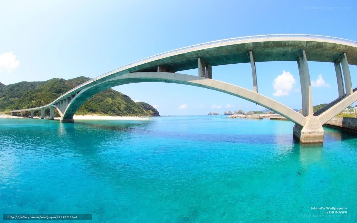 Bridge over turquoise water in Okinawa